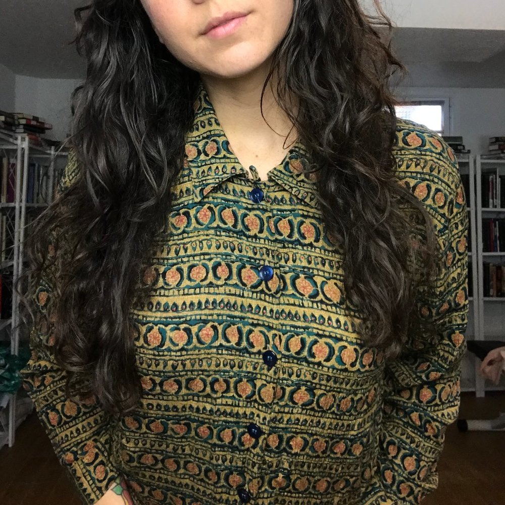 Vintage Patterned Button Down Blouse - B59 - image 3